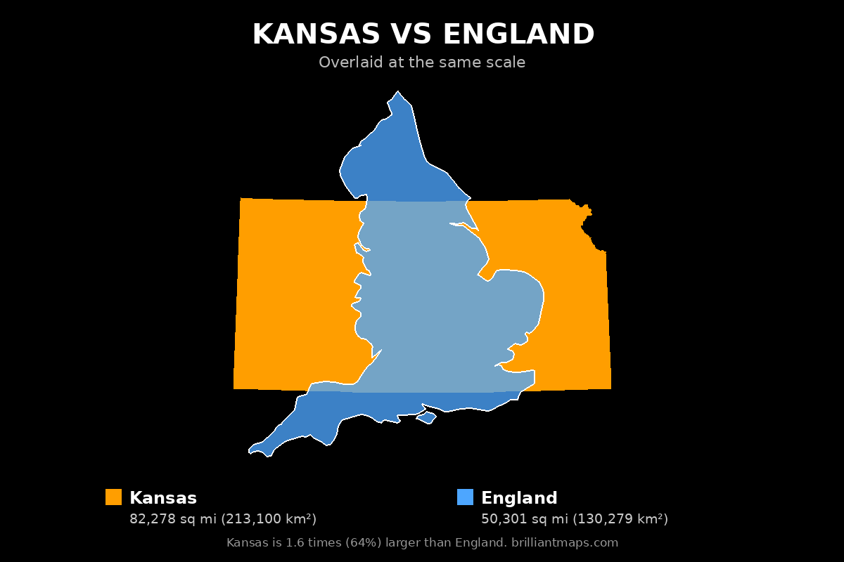 Kansas vs England Size Comparison Map