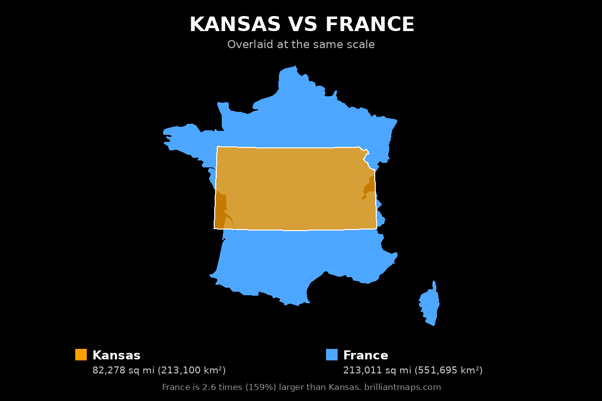 Kansas vs France Size Comparison Map