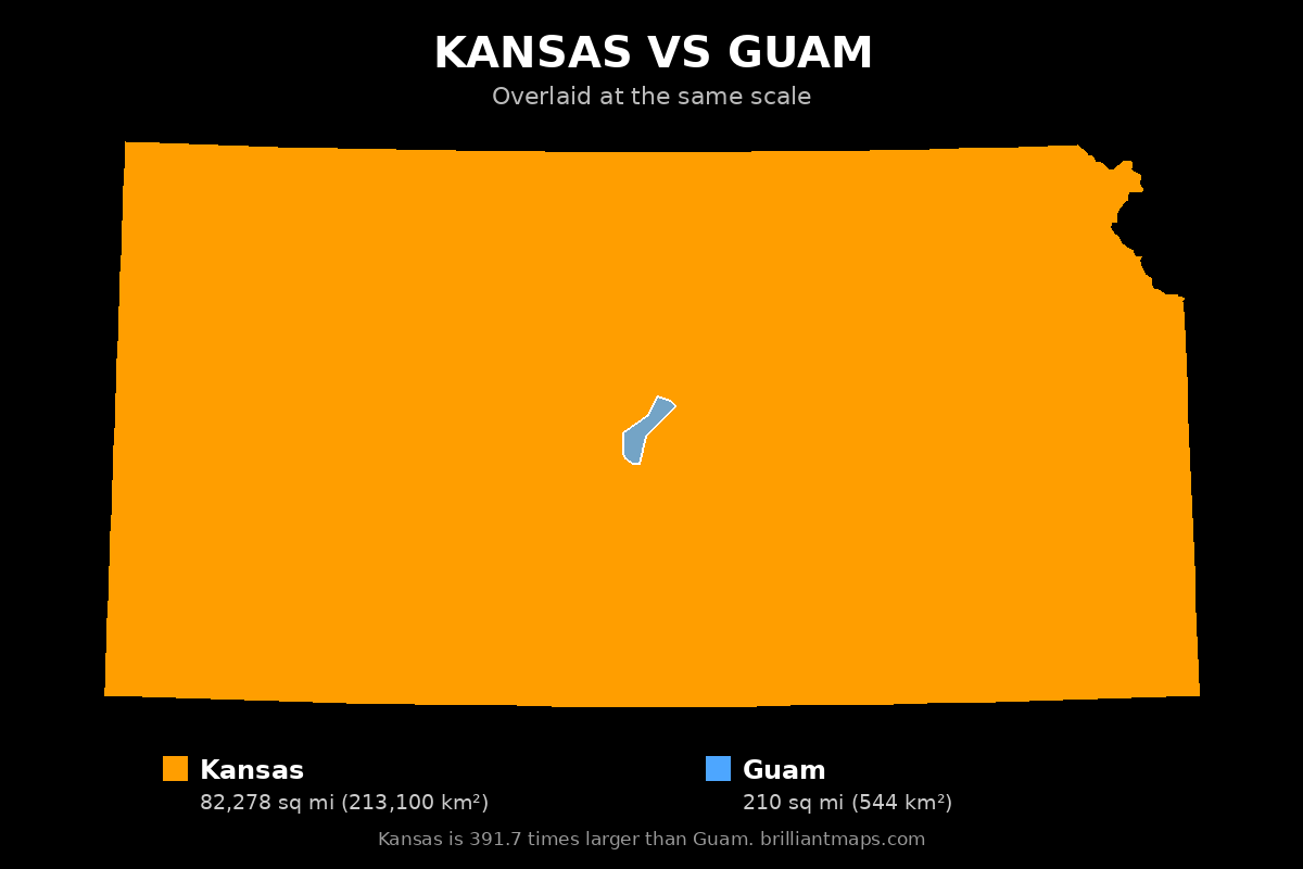 Kansas vs Guam Size Comparison Map