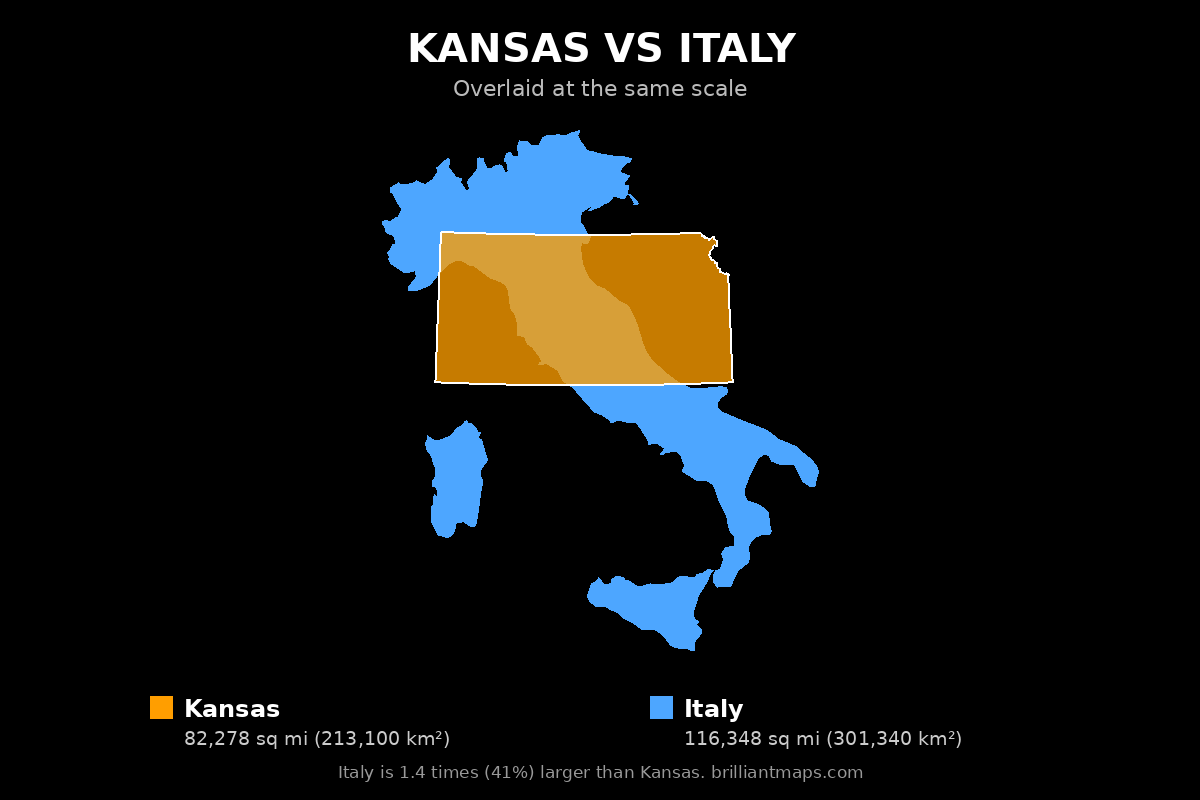 Kansas vs Italy Size Comparison Map