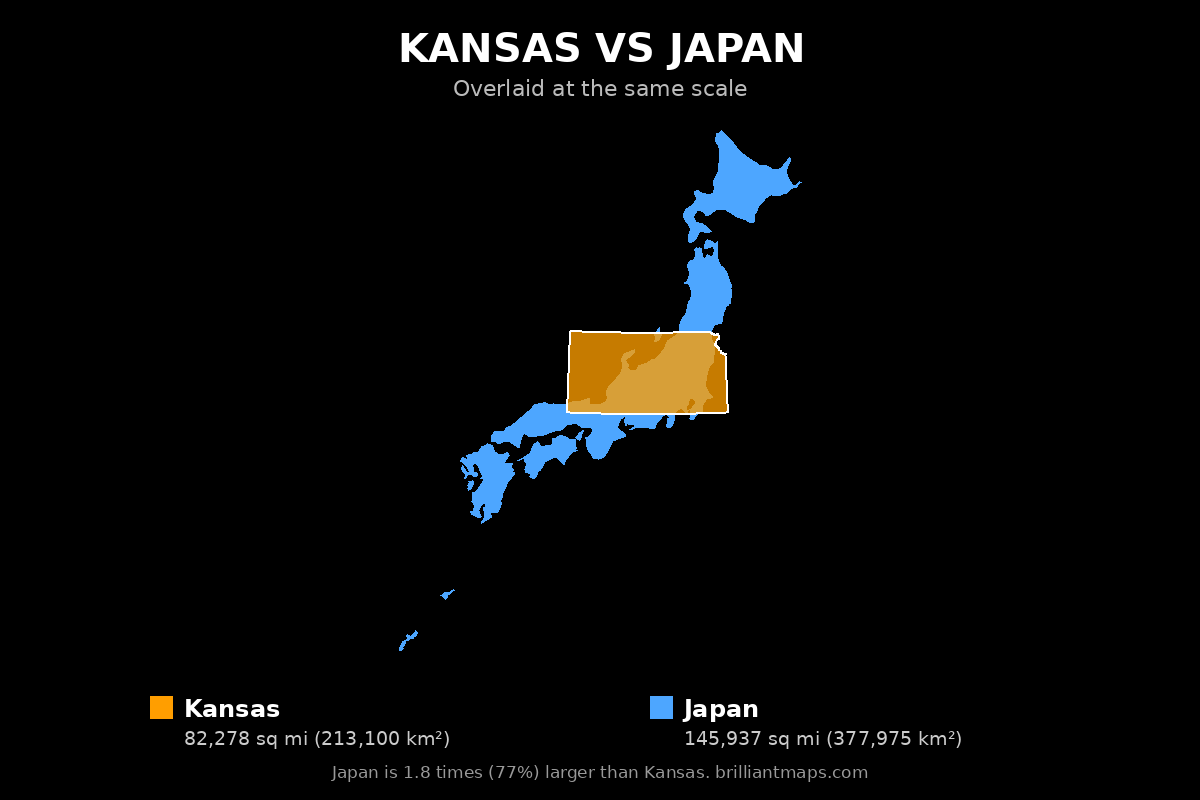 Kansas vs Japan Size Comparison Map