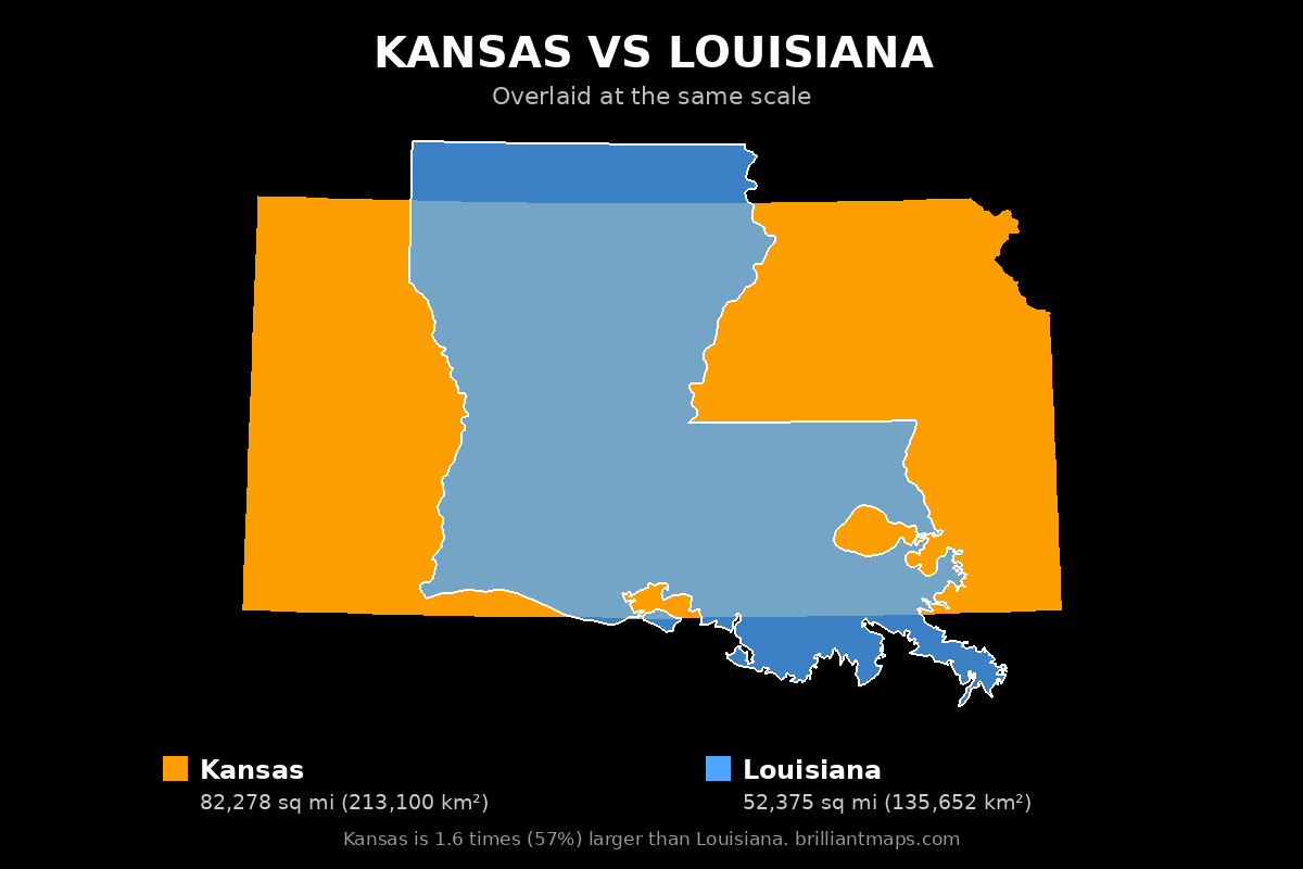 Kansas vs Louisiana Size Comparison Map