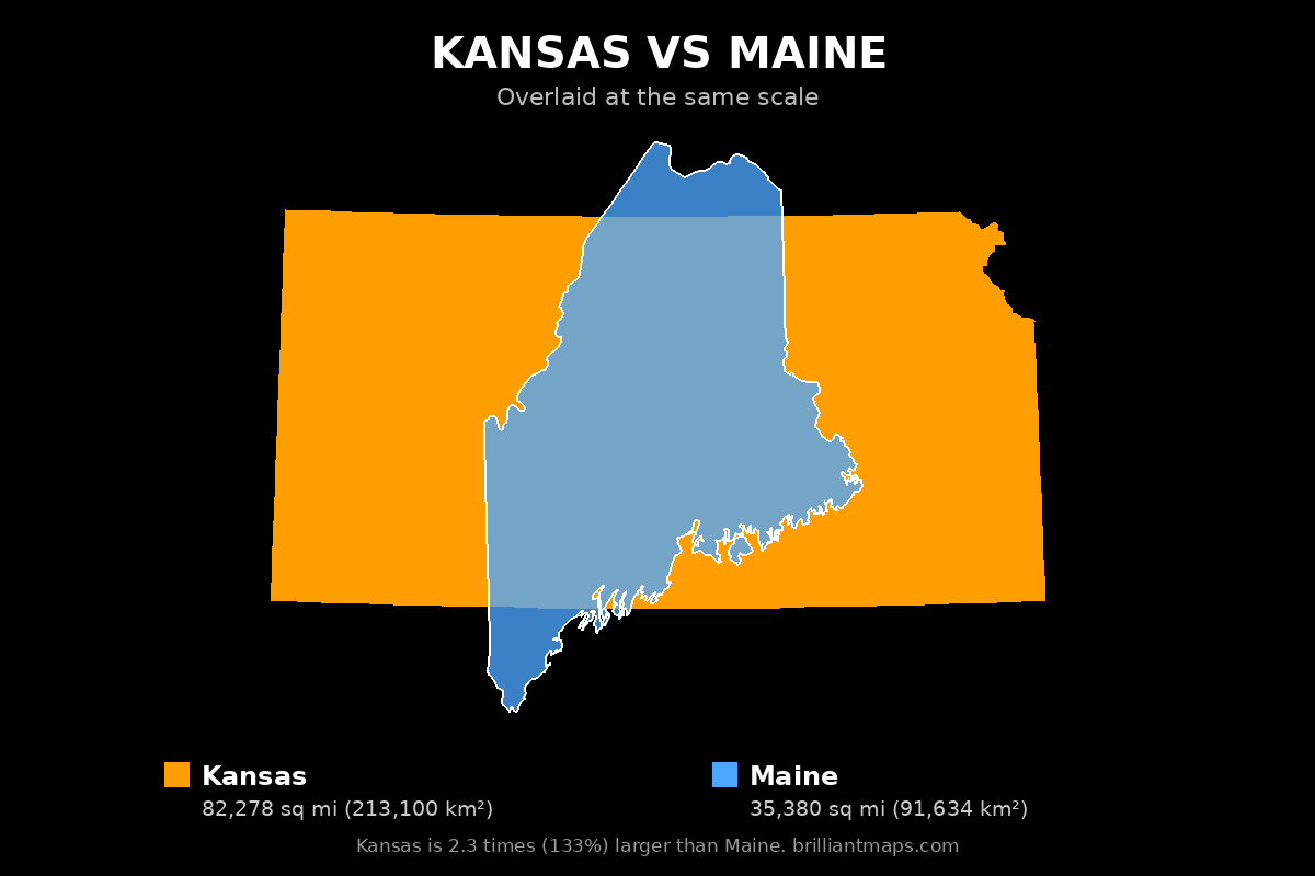 Kansas vs Maine Size Comparison Map