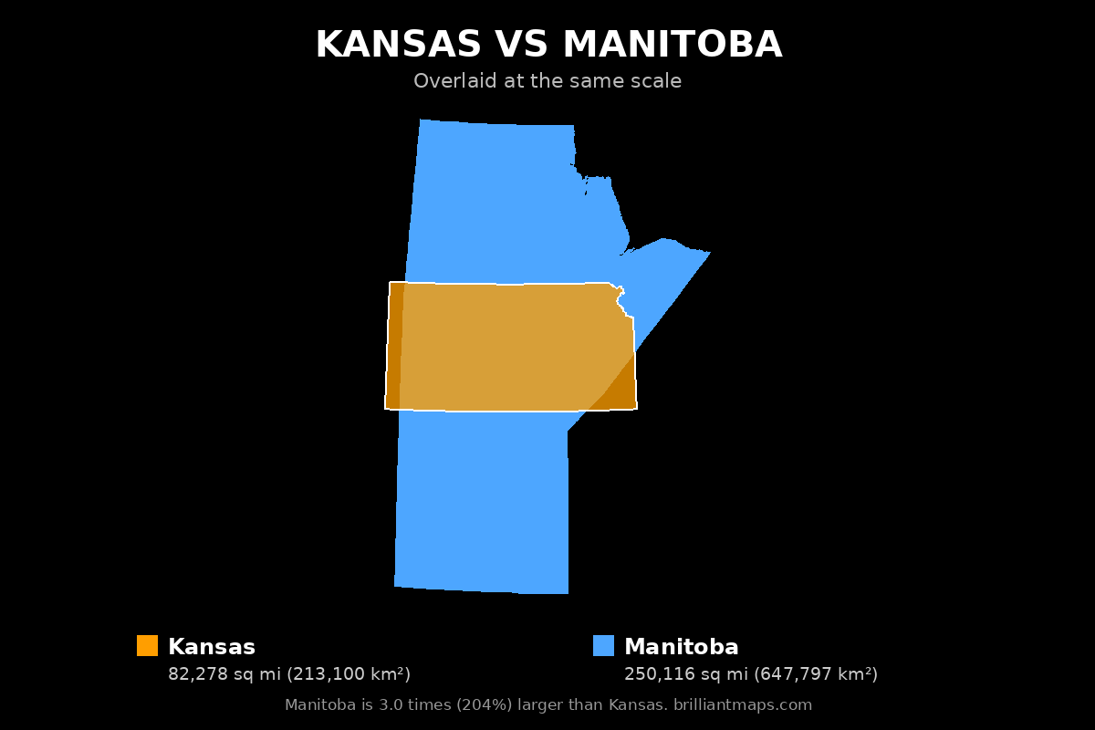 Kansas vs Manitoba Size Comparison Map