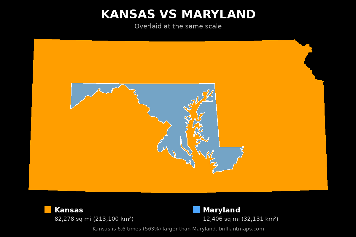 Kansas vs Maryland Size Comparison Map