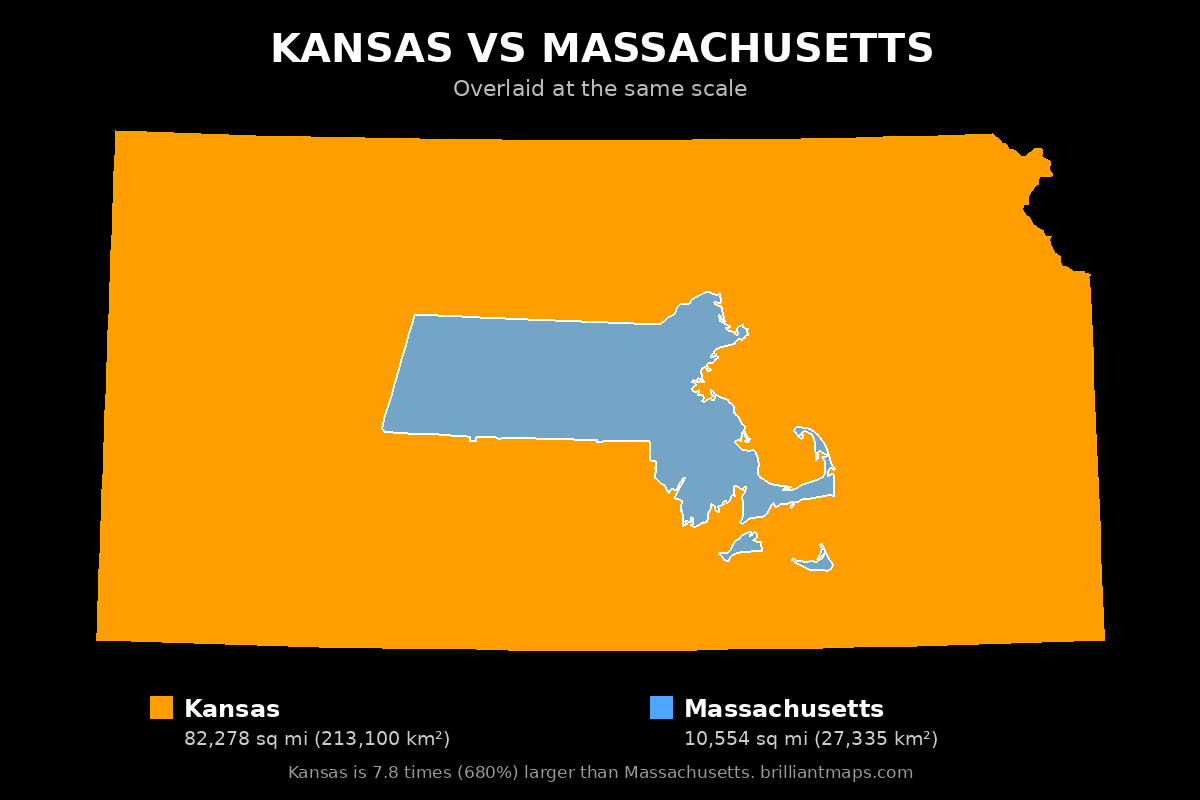 Kansas vs Massachusetts Size Comparison Map