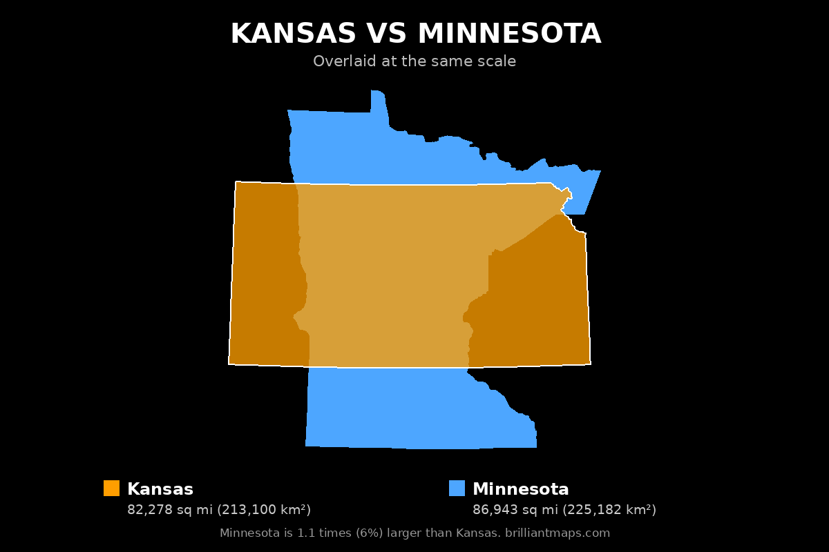 Kansas vs Minnesota Size Comparison Map