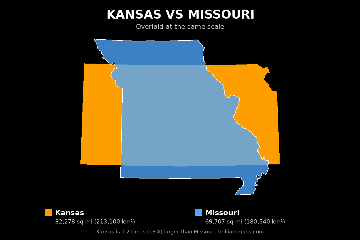 Kansas vs Missouri Size Comparison Map