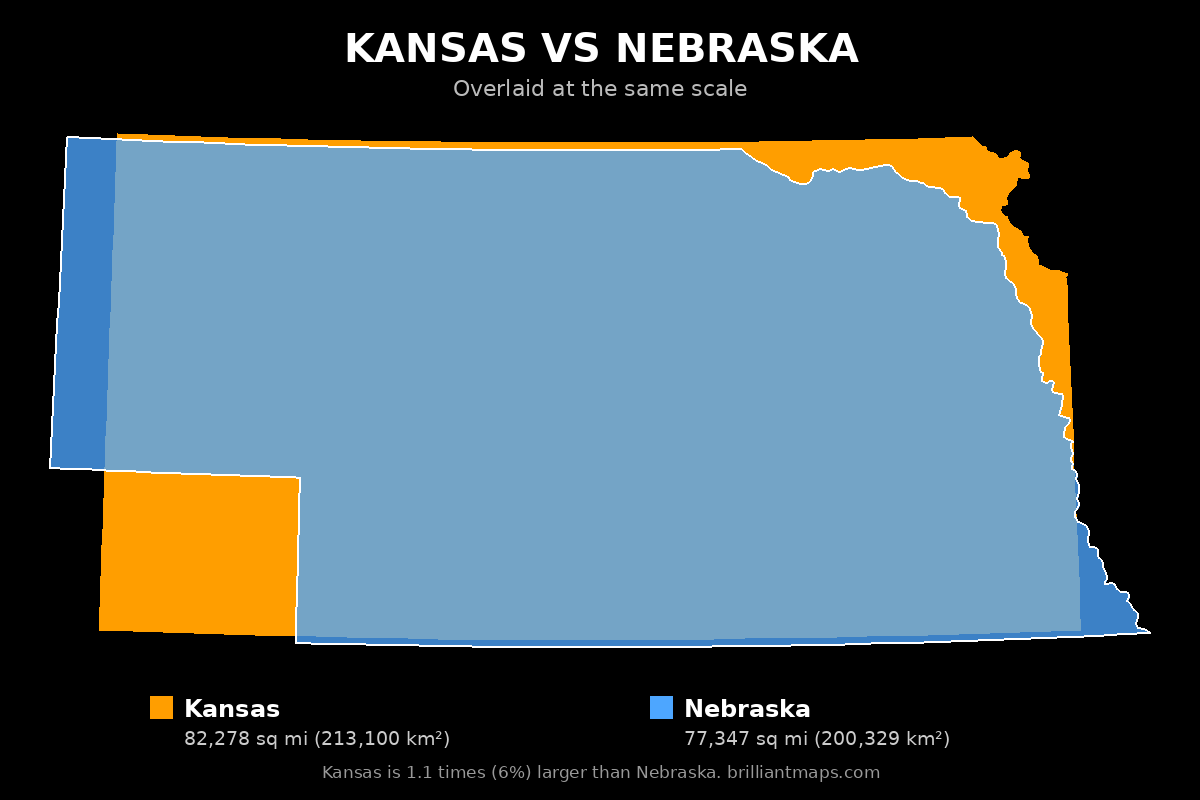 Kansas vs Nebraska Size Comparison Map