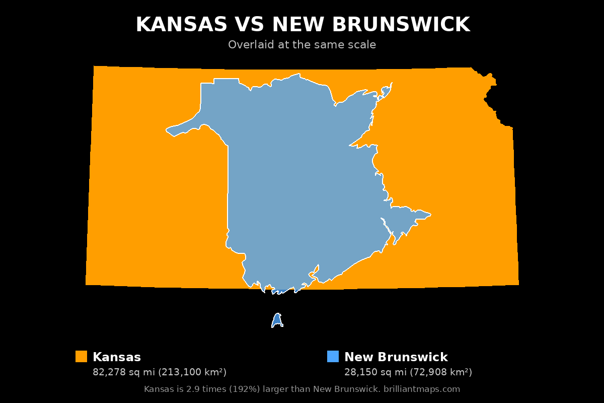 Kansas vs New Brunswick Size Comparison Map
