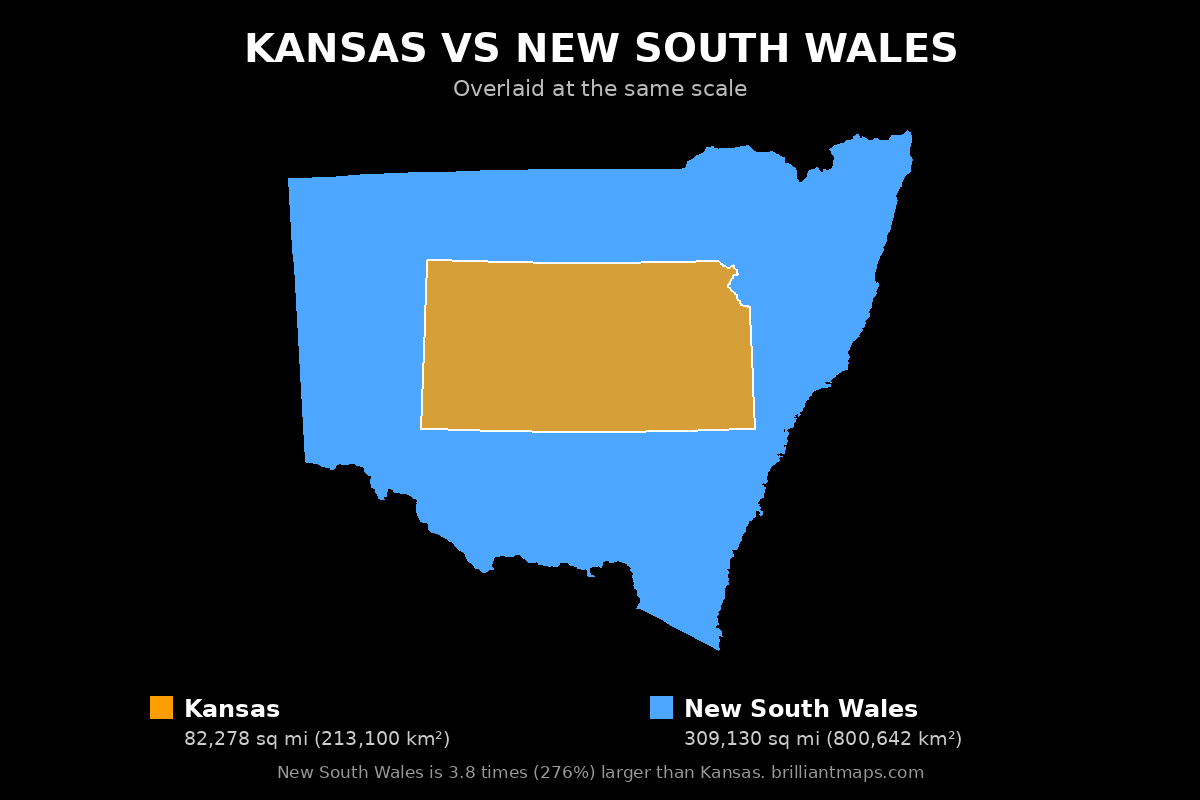 Kansas vs New South Wales Size Comparison Map