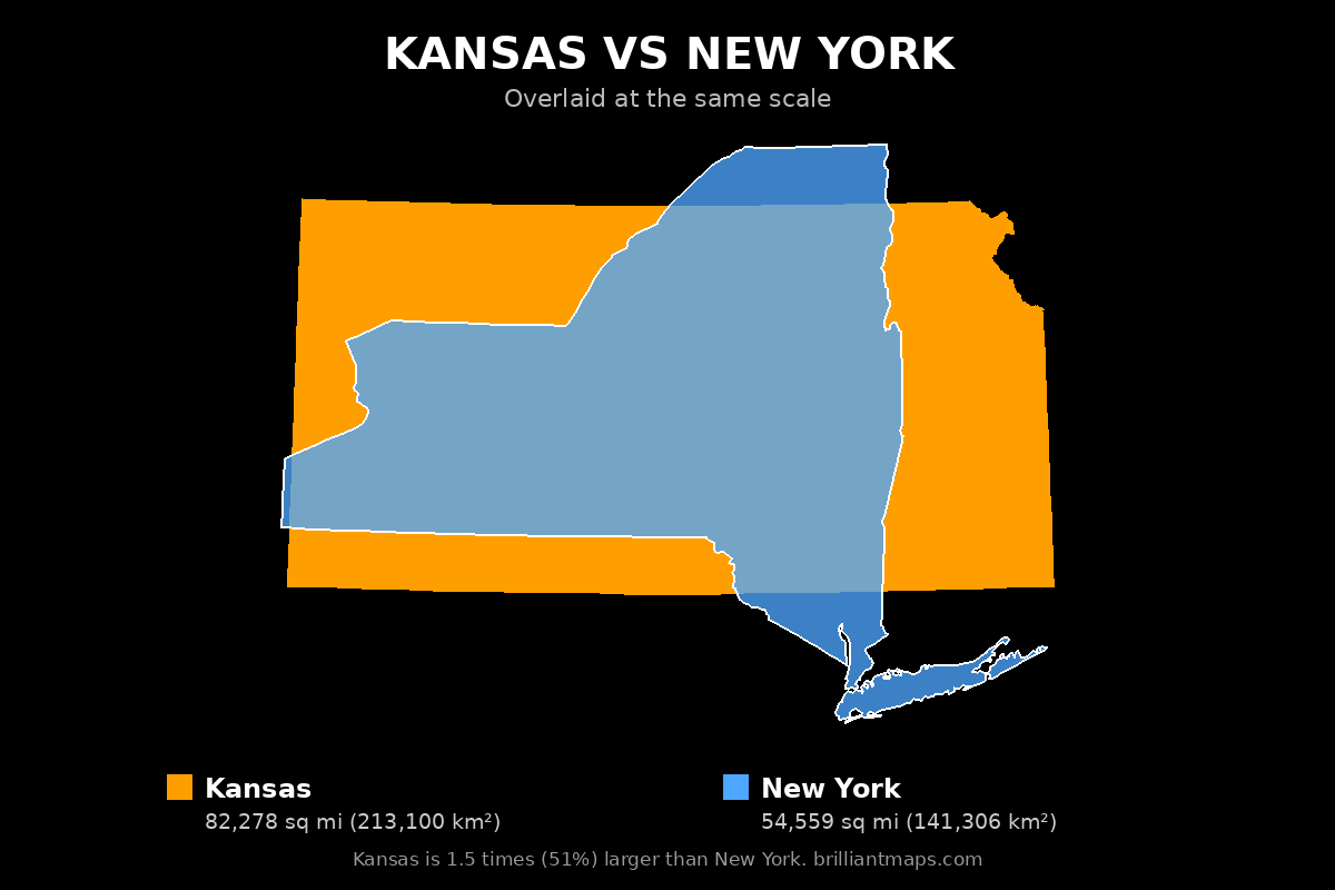 Kansas vs New York Size Comparison Map