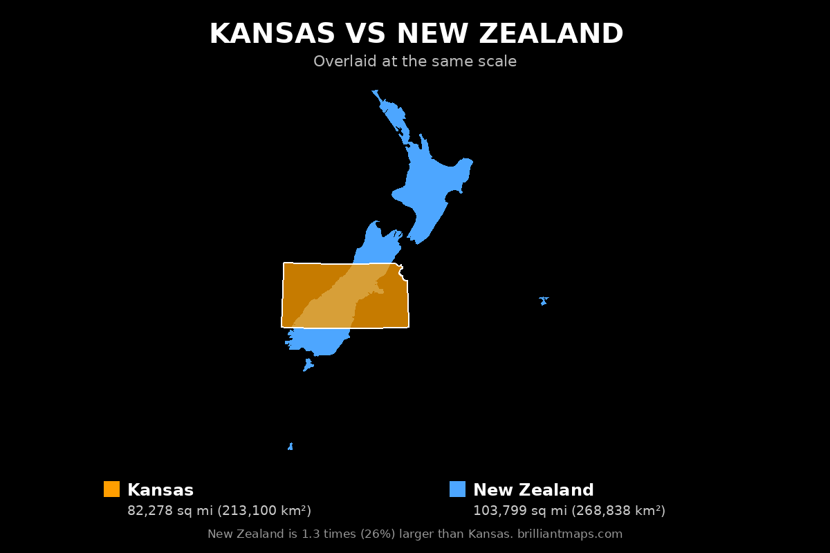 Kansas vs New Zealand Size Comparison Map