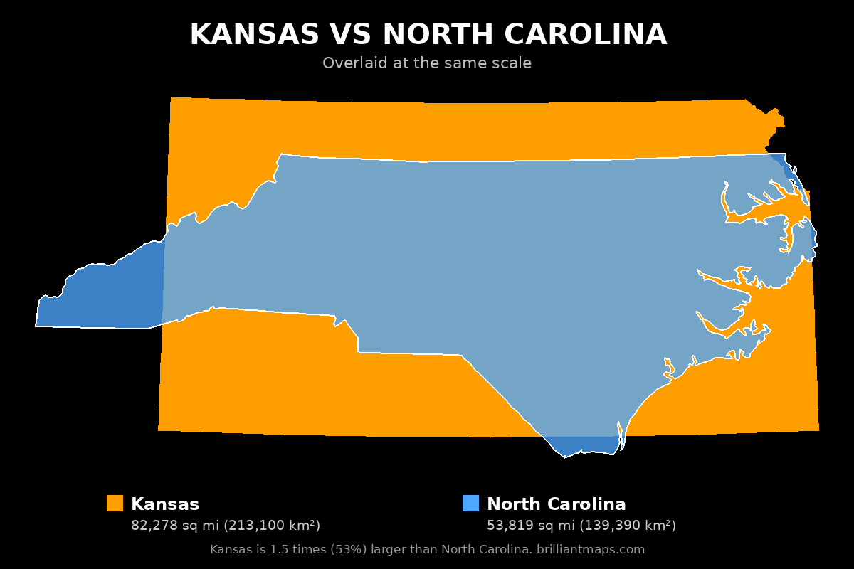 Kansas vs North Carolina Size Comparison Map