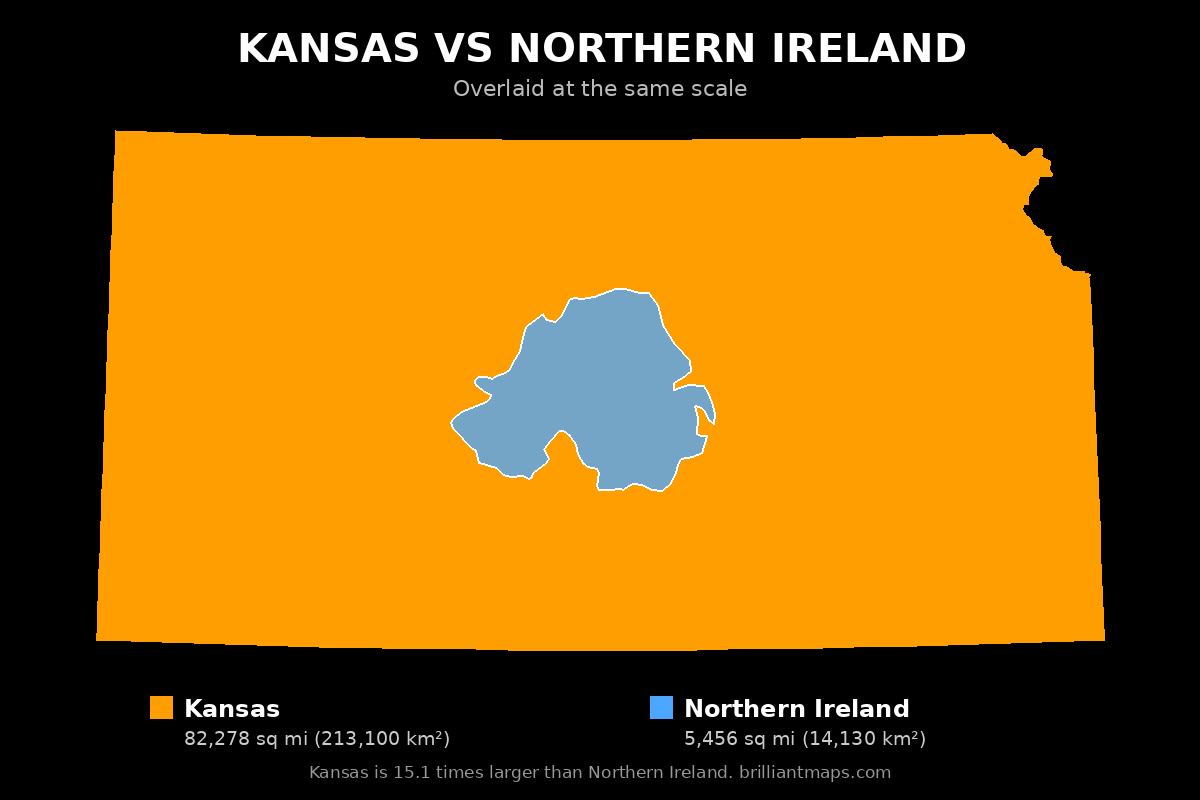 Kansas vs Northern Ireland Size Comparison Map