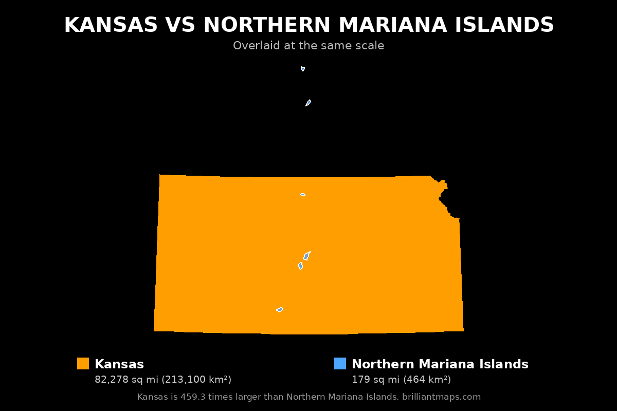 Kansas vs Northern Mariana Islands Size Comparison Map