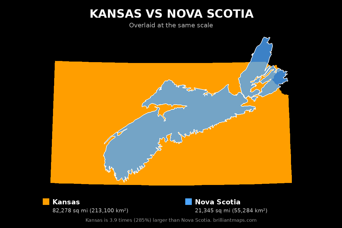 Kansas vs Nova Scotia Size Comparison Map