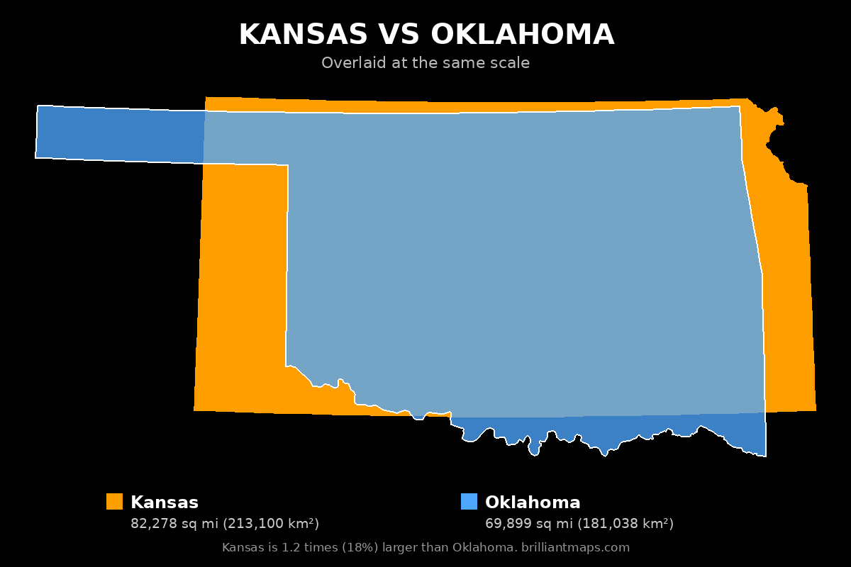 Kansas vs Oklahoma Size Comparison Map