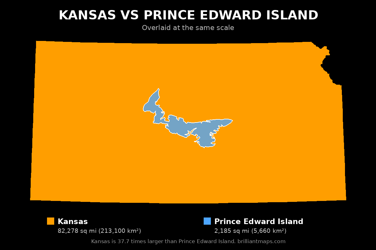 Kansas vs Prince Edward Island Size Comparison Map