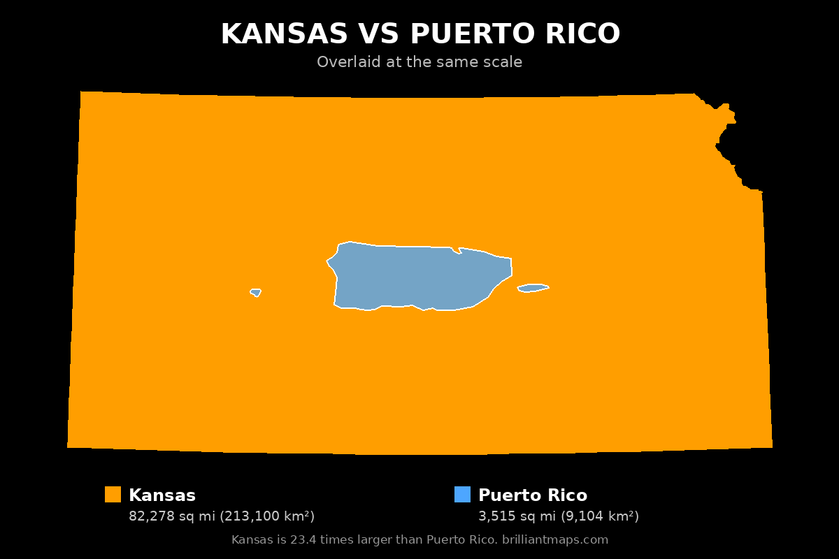 Kansas vs Puerto Rico Size Comparison Map