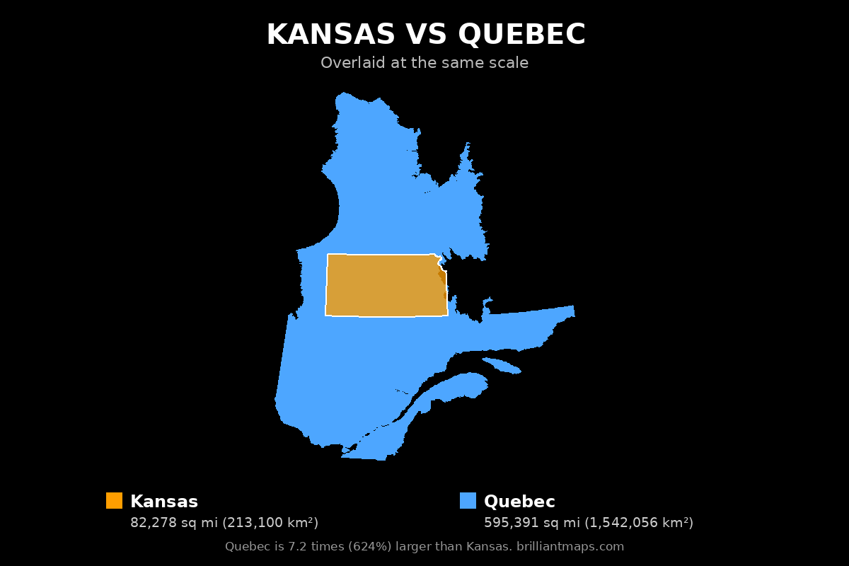 Kansas vs Quebec Size Comparison Map
