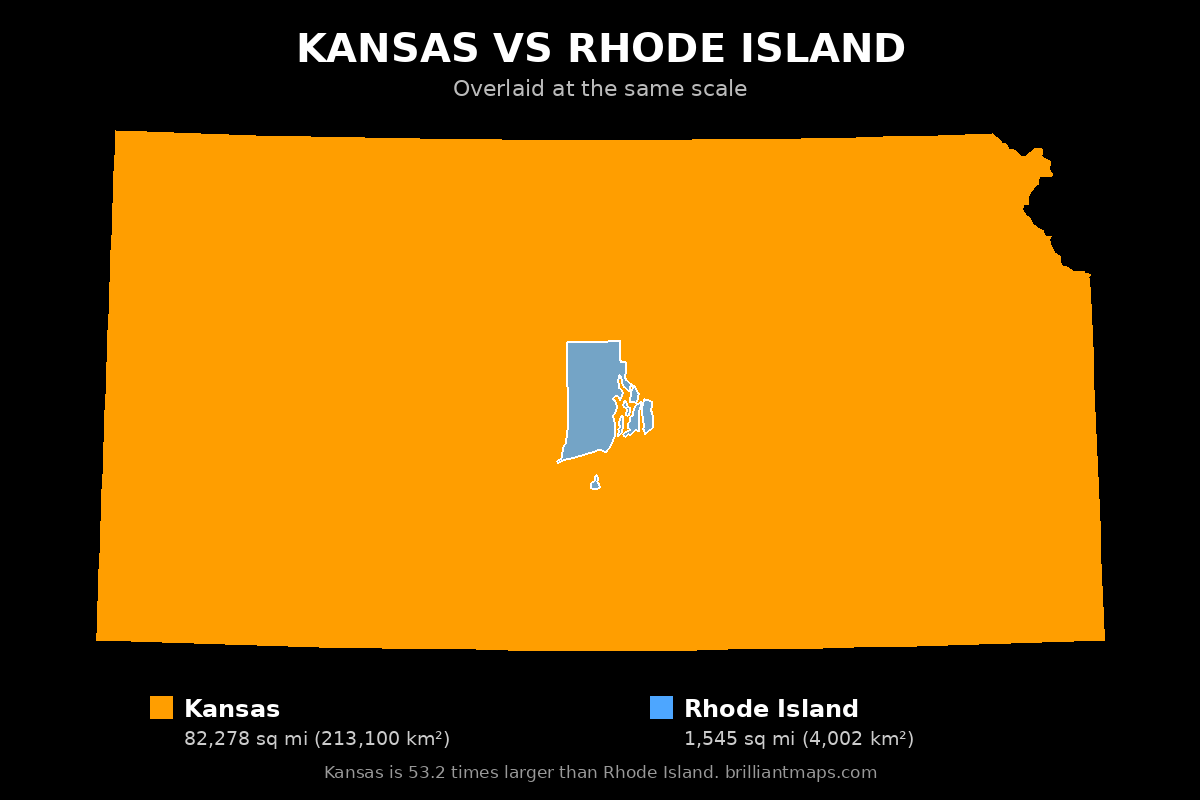 Kansas vs Rhode Island Size Comparison Map