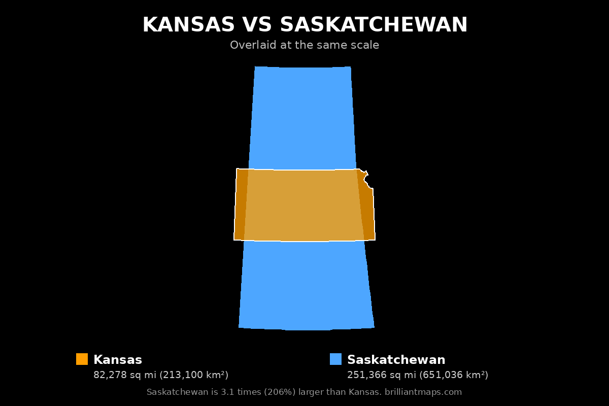 Kansas vs Saskatchewan Size Comparison Map