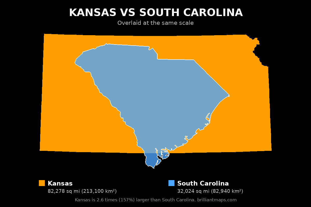 Kansas vs South Carolina Size Comparison Map
