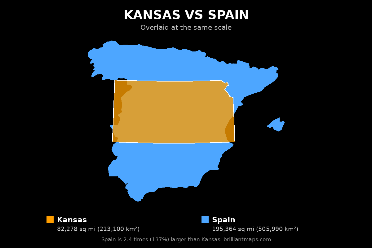 Kansas vs Spain Size Comparison Map