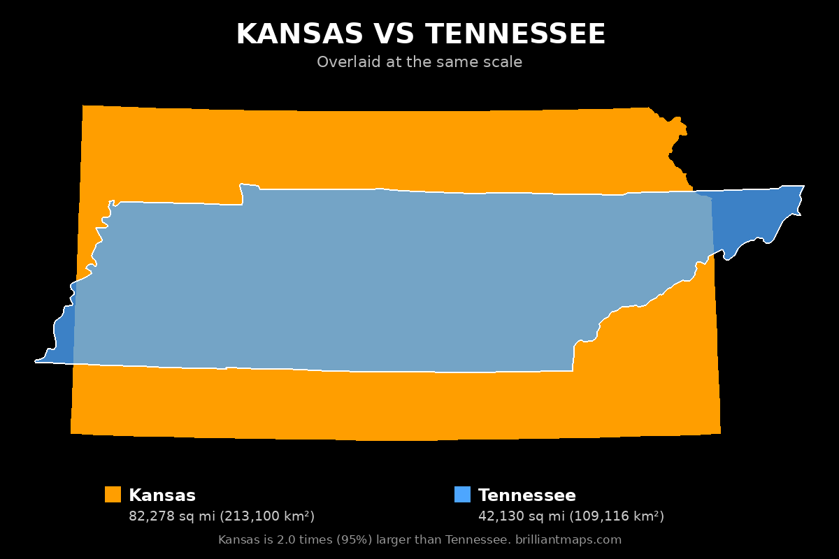 Kansas vs Tennessee Size Comparison Map