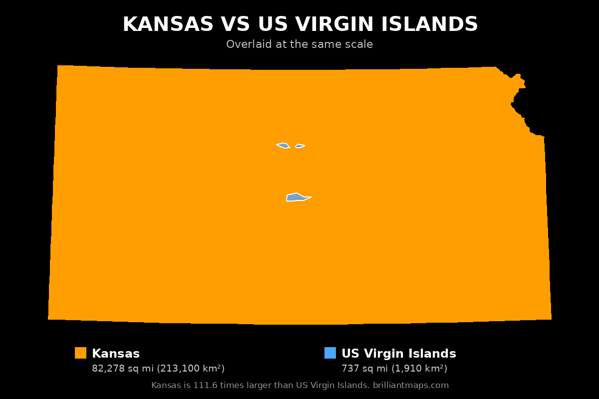 Kansas vs US Virgin Islands Size Comparison Map