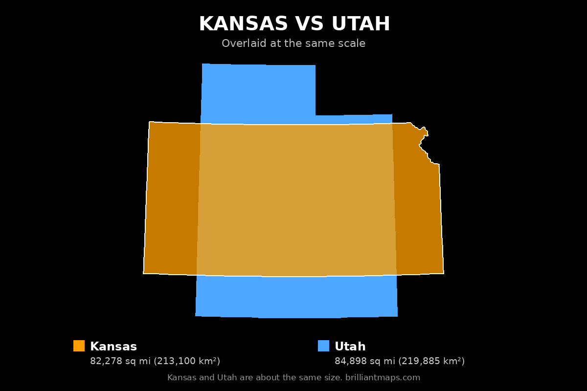 Kansas vs Utah Size Comparison Map