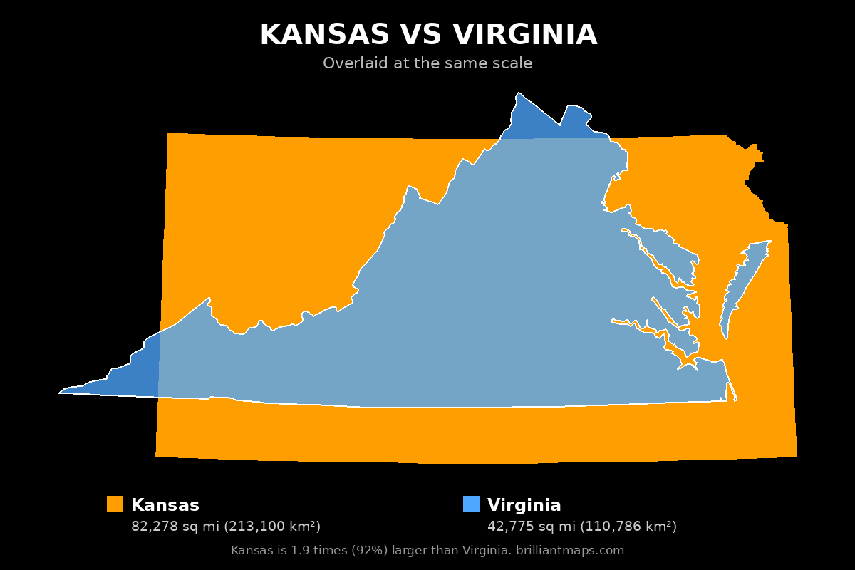 Kansas vs Virginia Size Comparison Map