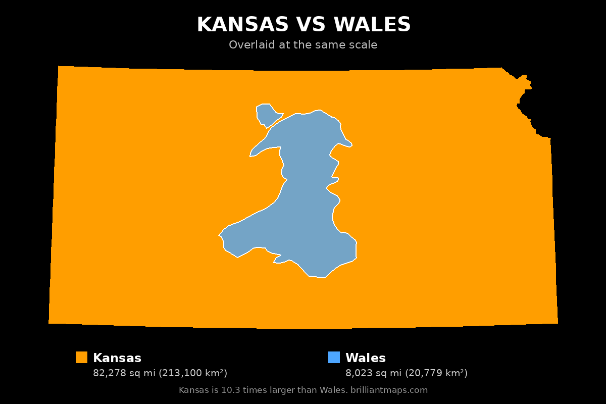 Kansas vs Wales Size Comparison Map