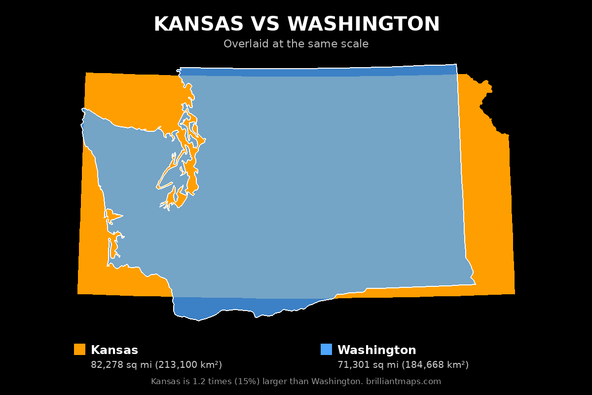 Kansas vs Washington Size Comparison Map