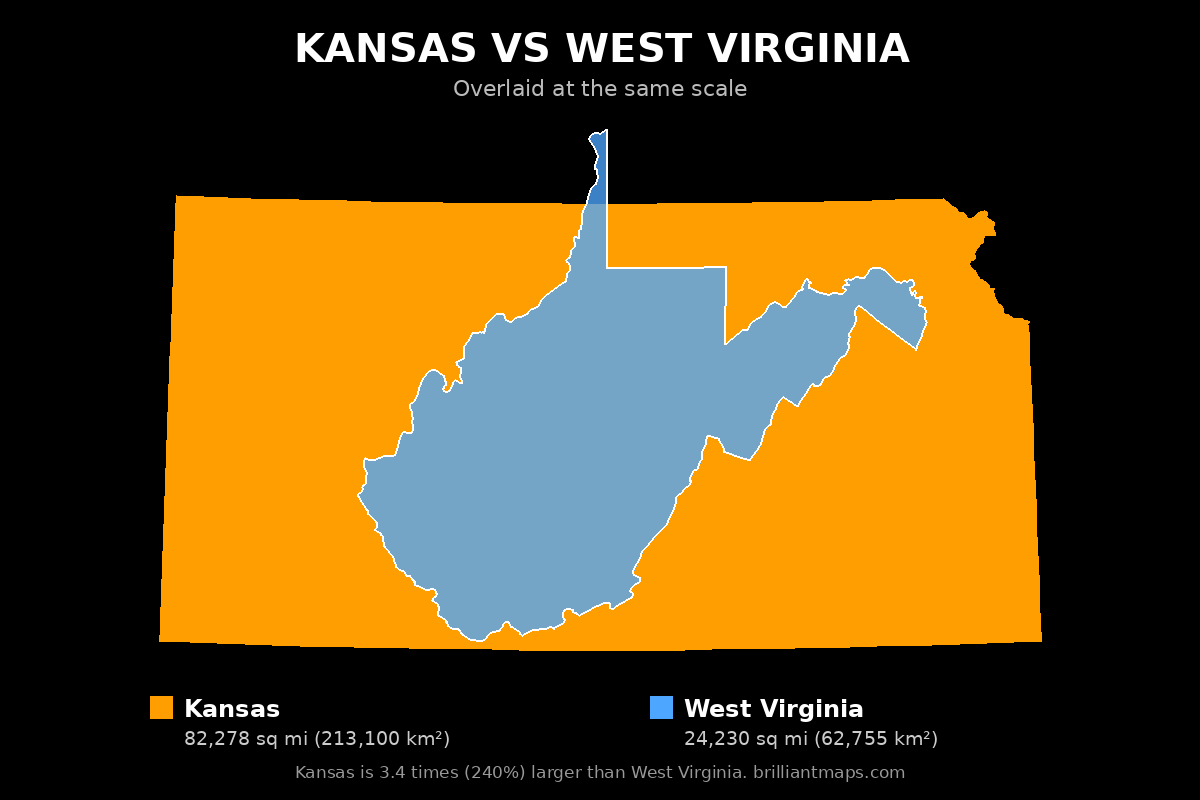 Kansas vs West Virginia Size Comparison Map