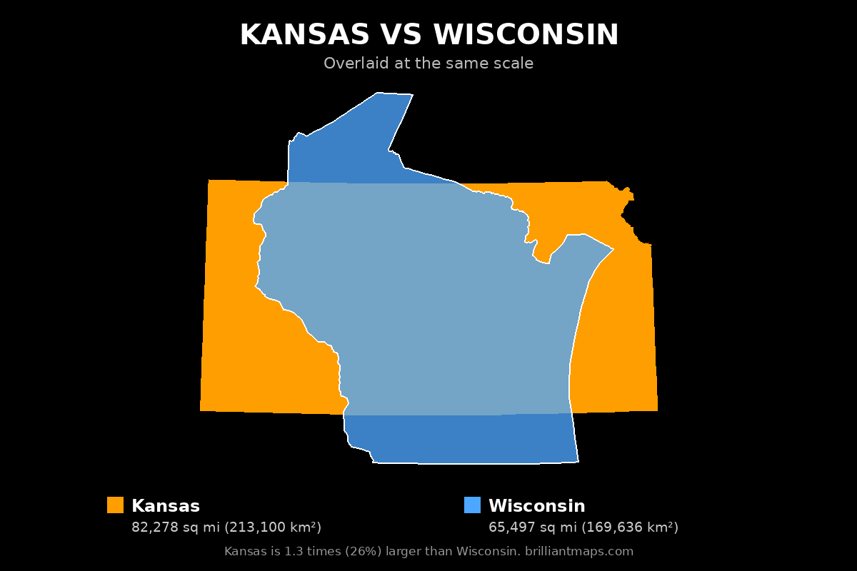 Kansas vs Wisconsin Size Comparison Map