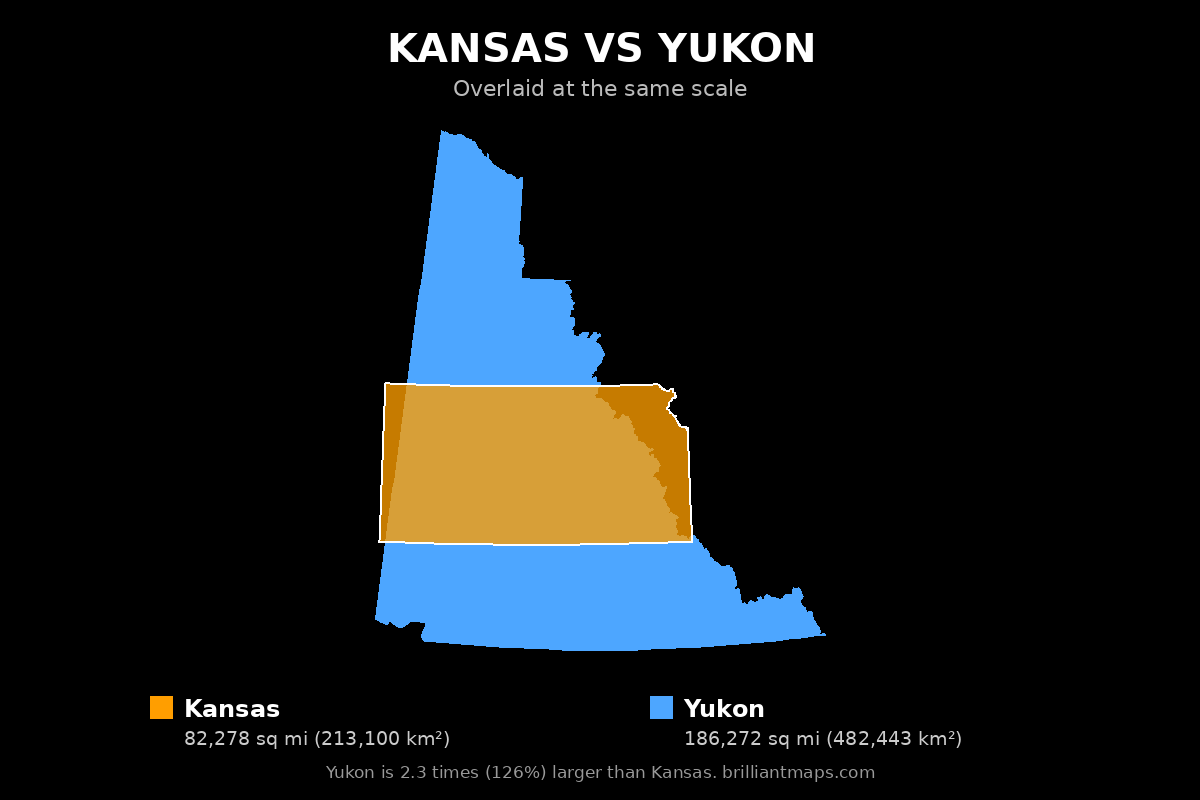 Kansas vs Yukon Size Comparison Map