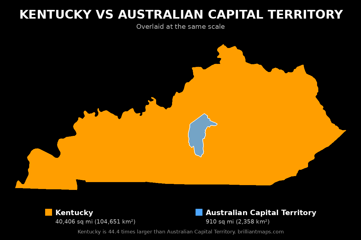 Kentucky vs Australian Capital Territory Size Comparison Map