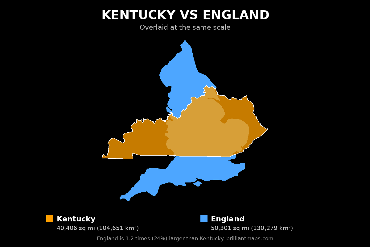 Kentucky vs England Size Comparison Map