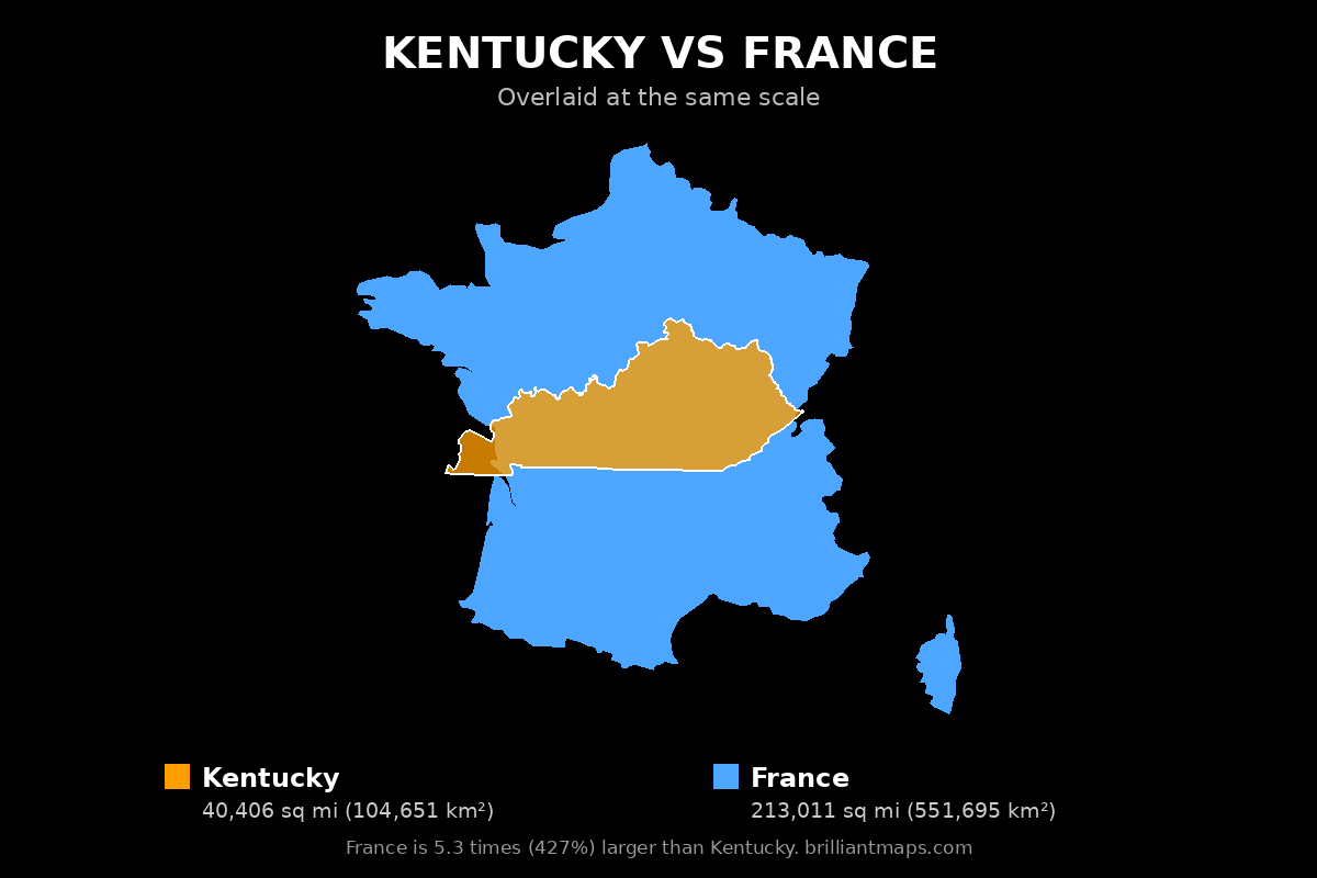 Kentucky vs France Size Comparison Map