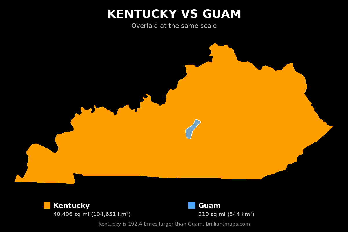 Kentucky vs Guam Size Comparison Map