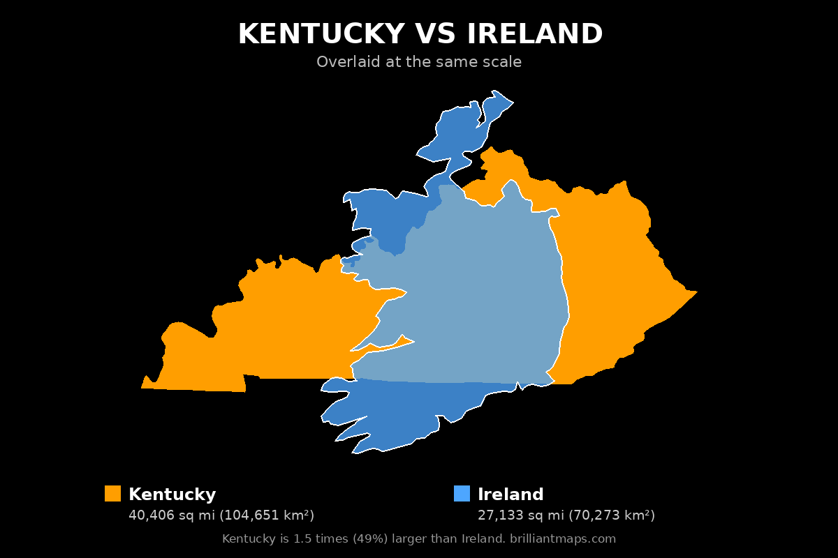Kentucky vs Ireland Size Comparison Map