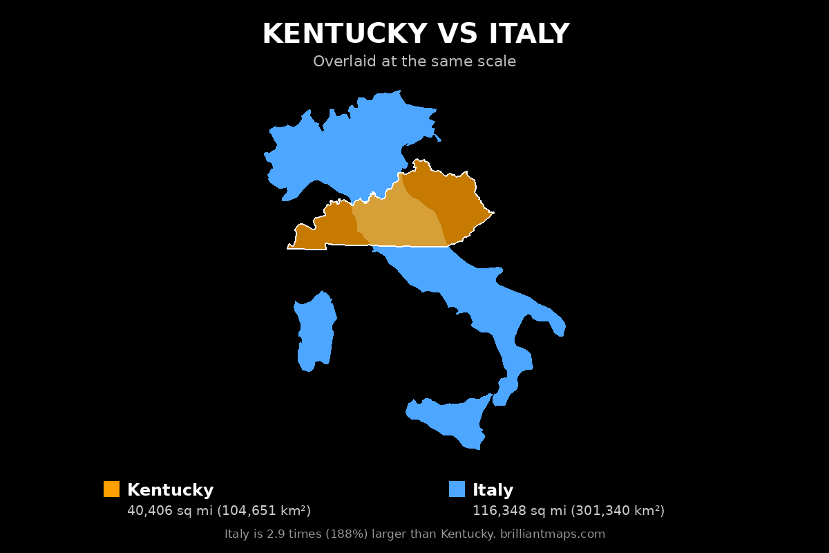 Kentucky vs Italy Size Comparison Map
