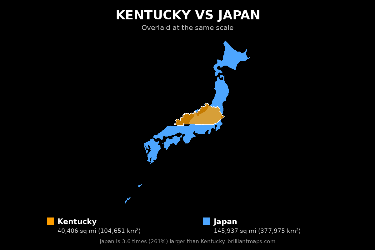 Kentucky vs Japan Size Comparison Map