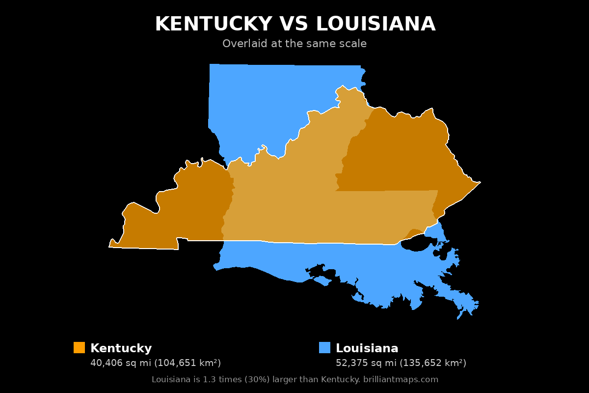Kentucky vs Louisiana Size Comparison Map