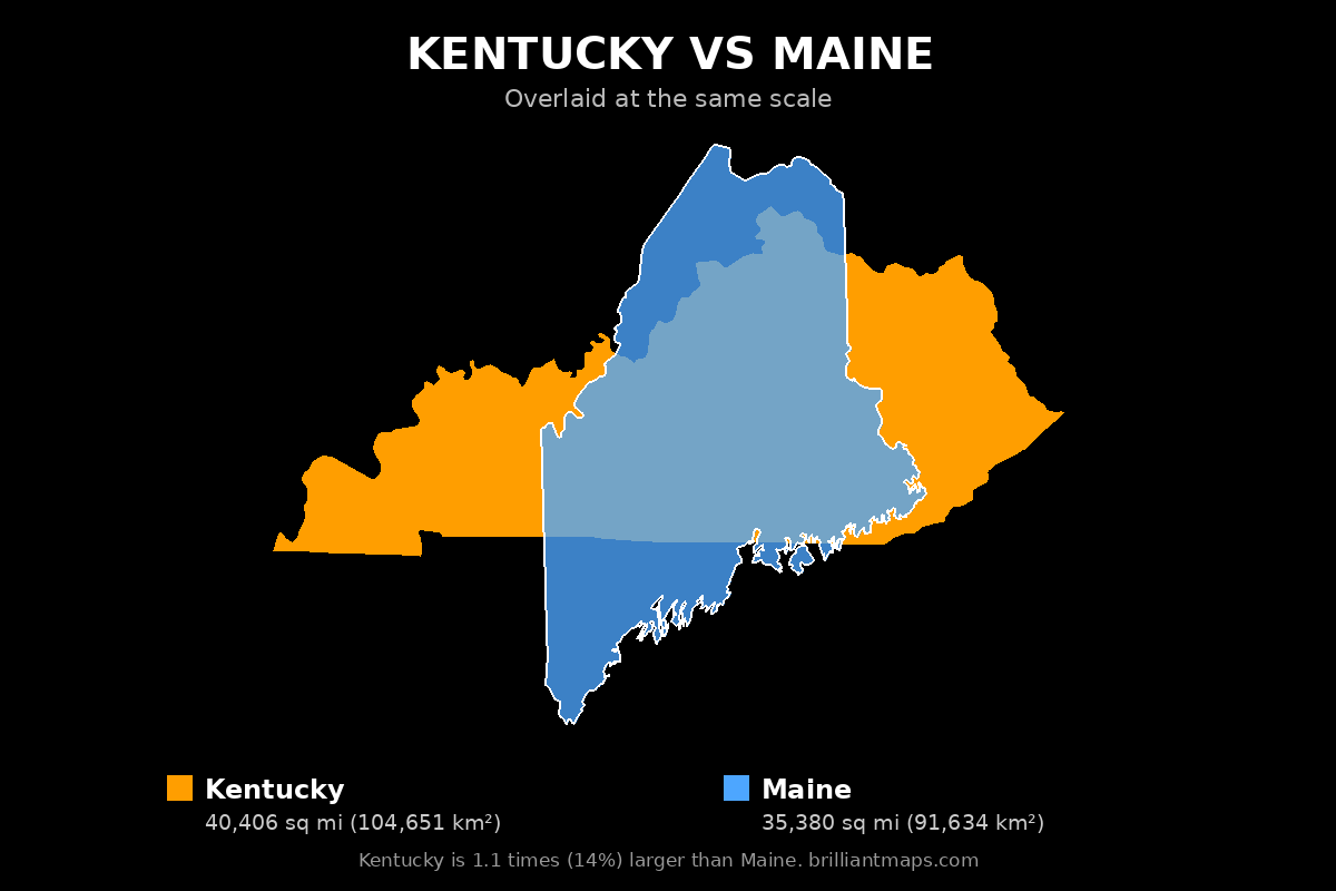 Kentucky vs Maine Size Comparison Map
