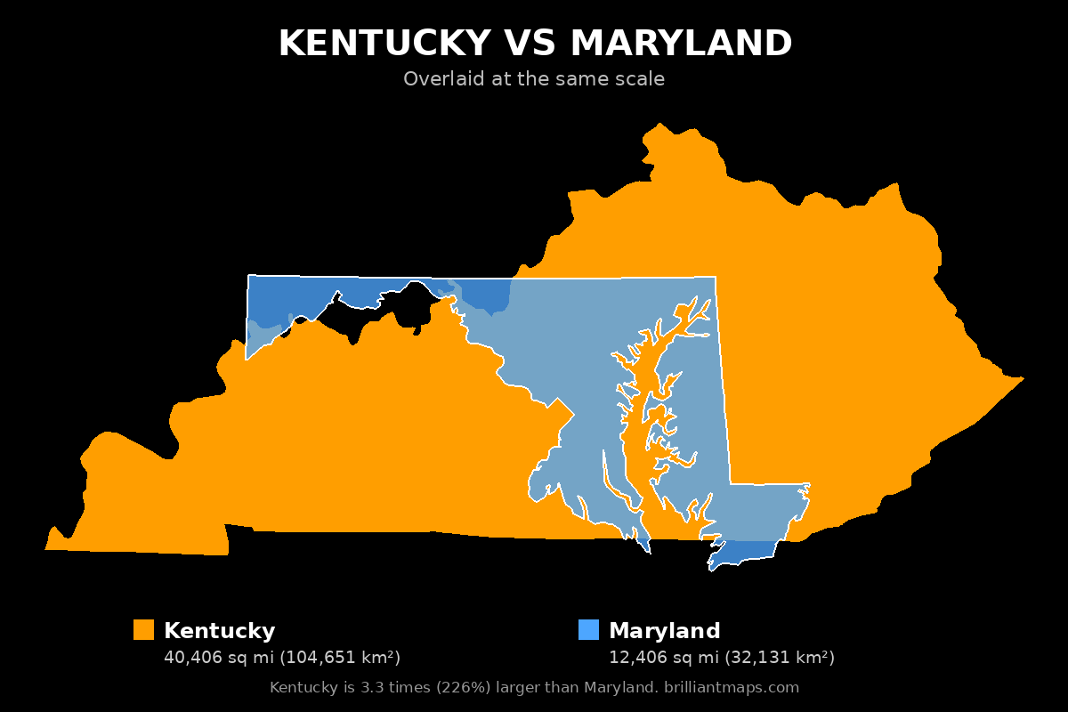 Kentucky vs Maryland Size Comparison Map