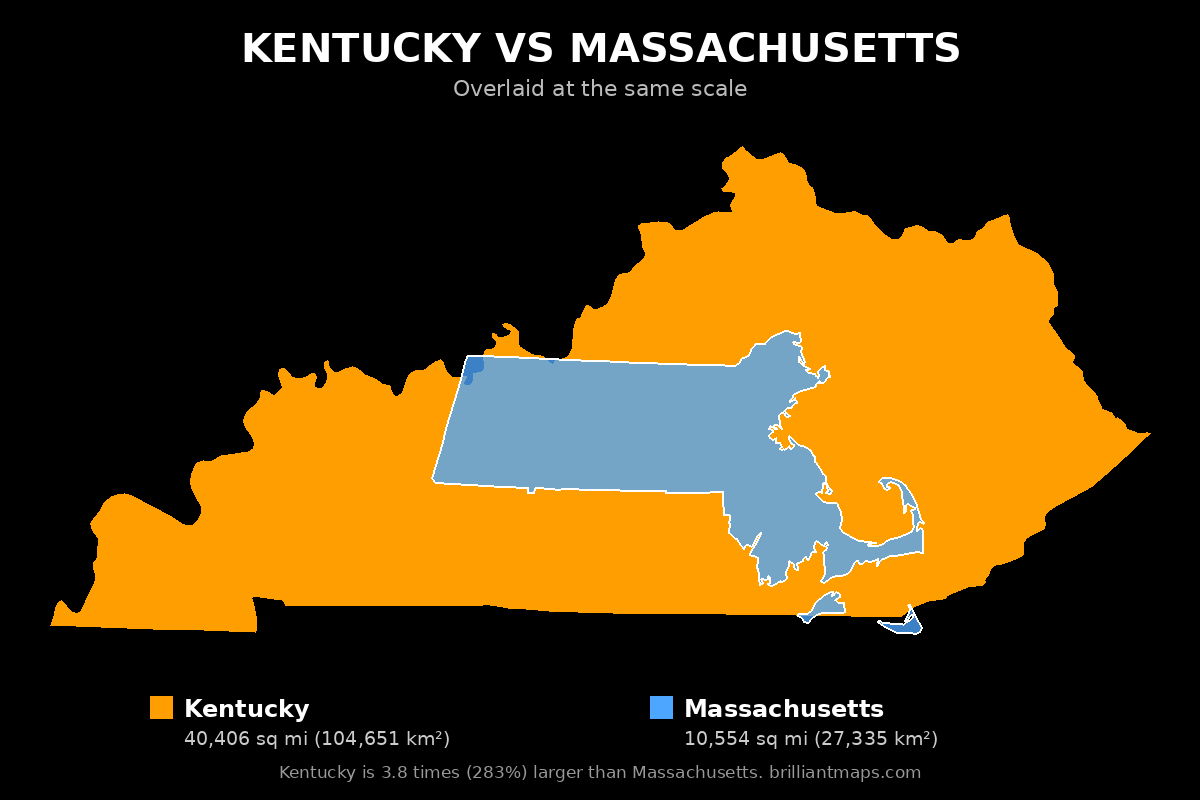 Kentucky vs Massachusetts Size Comparison Map