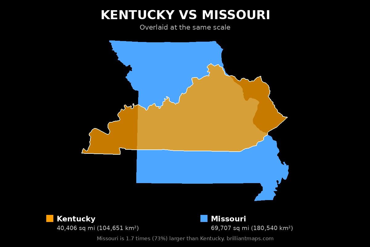 Kentucky vs Missouri Size Comparison Map